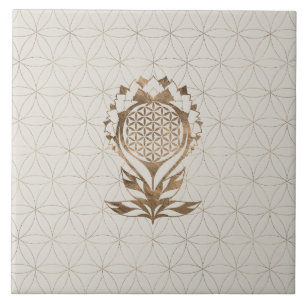 Flower of Life Lotus - Golden Texture Tile