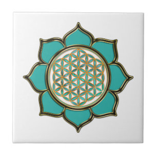FLOWER OF LIFE - LOTUS ocean green Tile