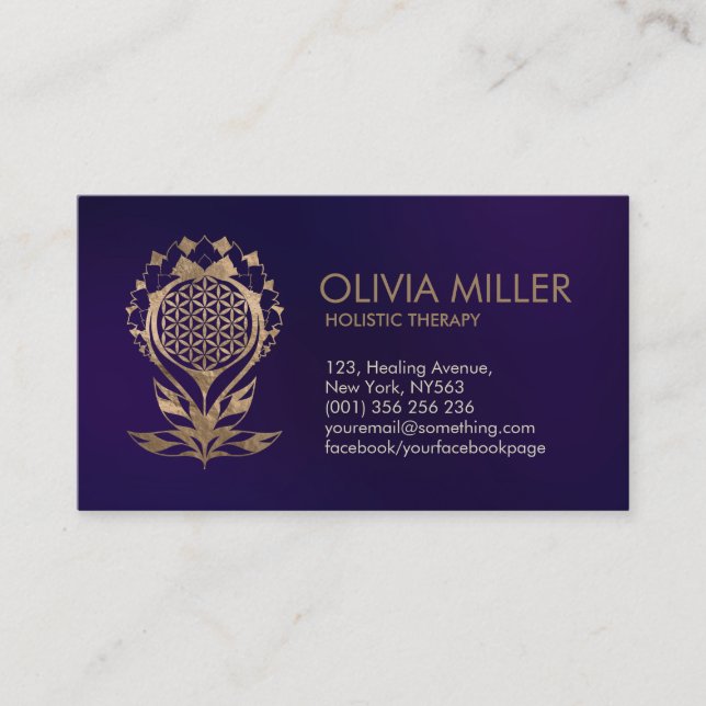 Flower of life - lotus ornament - gold business card (Front)