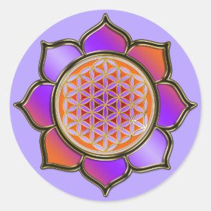 Flower of life Lotus - purple orange / purple Classic Round Sticker