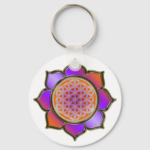 Flower of life Lotus - purple orange / trans. Keychain