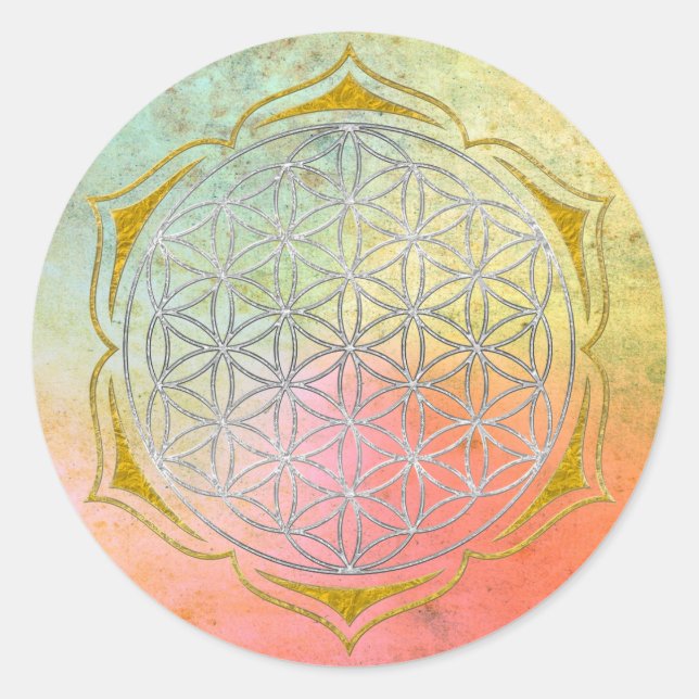 Flower Of Life - Lotus silver gold Classic Round Sticker (Front)
