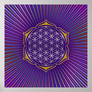 Flower Of Life - Lotus silver gold Poster