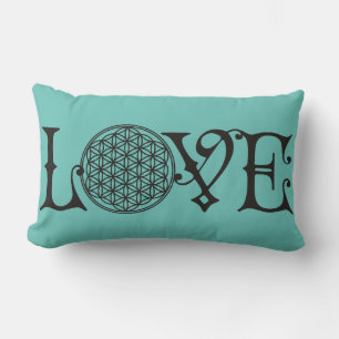 Flower Of Life - LOVE lettering tattoo black Lumbar Pillow
