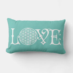 Flower Of Life - LOVE lettering tattoo white Lumbar Pillow
