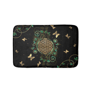 Flower of Life  - Malachite Swirl and Butterflies Bath Mat