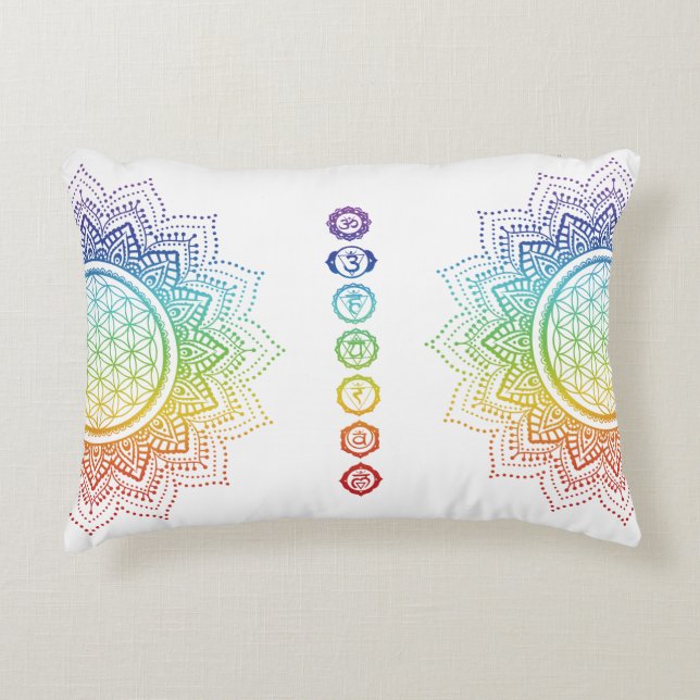 Flower of life | Mandala | Chakra | White Accent Pillow (Front)