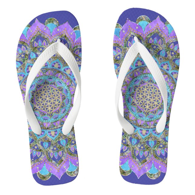 Flower Of Life - Mandala India Style 2 Flip Flops (Footbed)