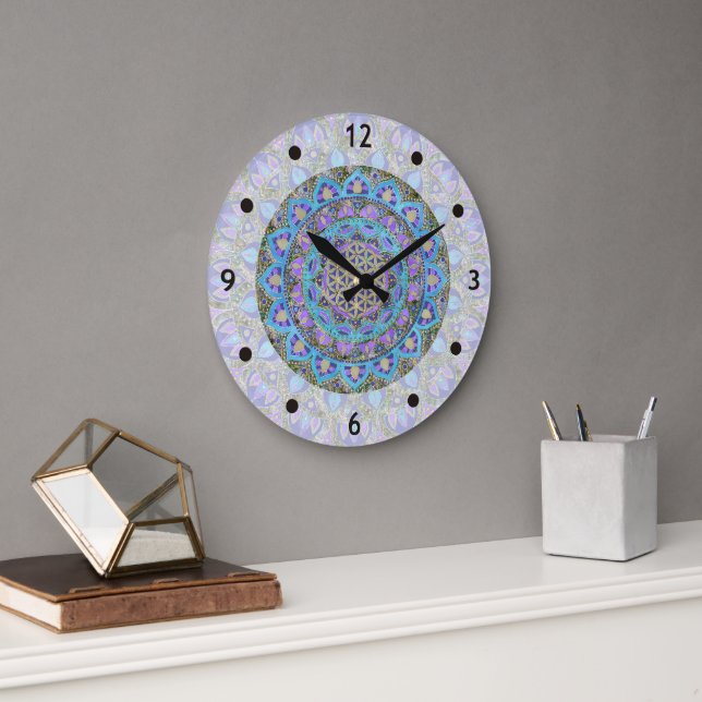Flower Of Life - Mandala India Style 2 Large Clock (Office)
