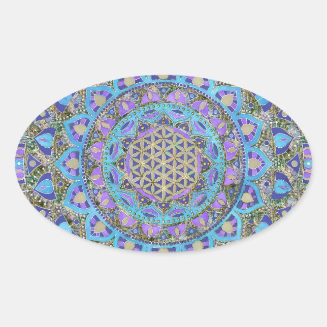 Flower Of Life - Mandala India Style 2 Oval Sticker (Front)