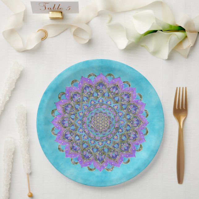 Flower Of Life - Mandala India Style 2 Paper Plate (Wedding)