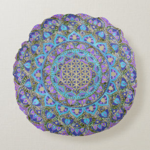 Flower Of Life - Mandala India Style 2 Round Pillow