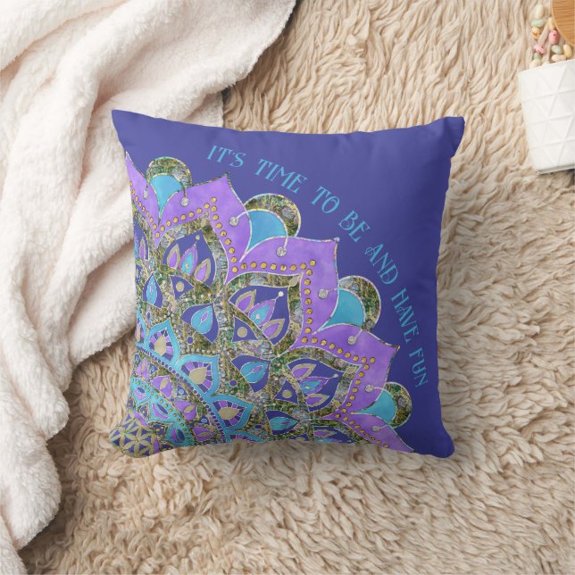 Flower Of Life - Mandala India Style 2 Throw Pillow (Blanket)