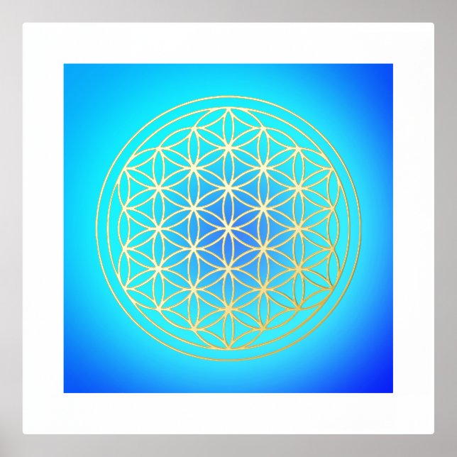 Flower of Life Mandala Symbol Blue Gold Foil Prints (Front)
