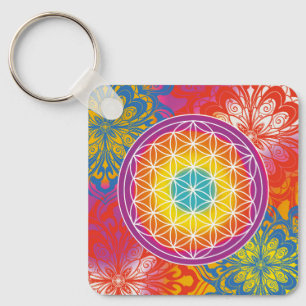 Flower of life mandala zen keychain