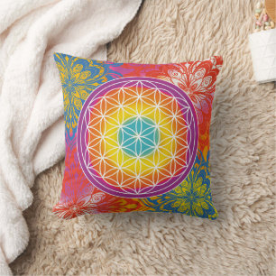 Flower of life mandala zen throw pillow