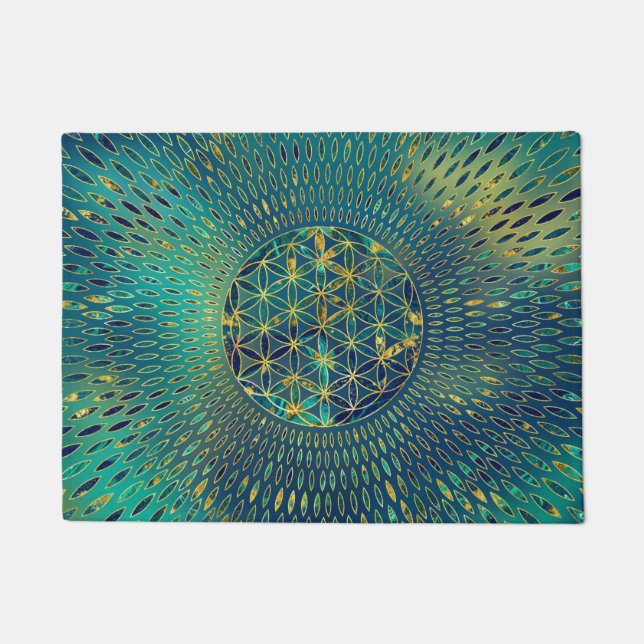 Flower of life Marble and gold Doormat (Front)