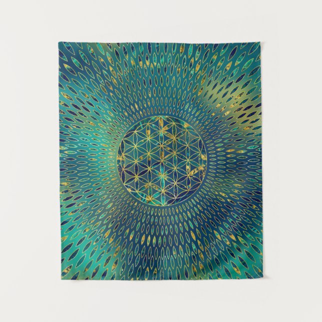 Flower of life Marble and gold Tapestry (Front)