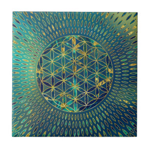 Flower of life Marble and gold Tile