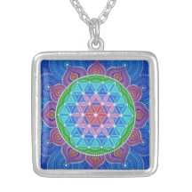 FLOWER OF LIFE MEDIUM SILVER PLATED NECKLACE