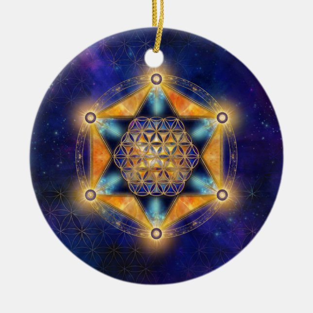 Flower of life Merkaba Star - Sacred Geometry Ceramic Ornament (Front)