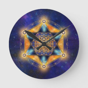 Flower of life Merkaba Star - Sacred Geometry Round Clock