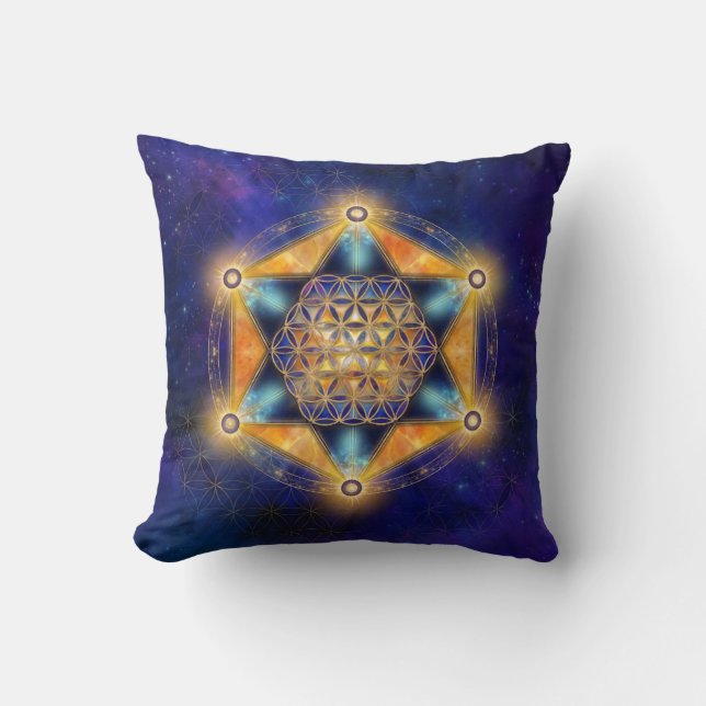 Flower of life Merkaba Star - Sacred Geometry Throw Pillow (Front)