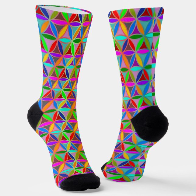 FLOWER OF LIFE - multi coloured gradients pattern Socks (Angled)