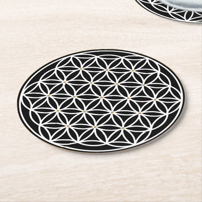FLOWER OF LIFE MYSTICAL SYMBOL ROUND PAPER COASTER (Angled)
