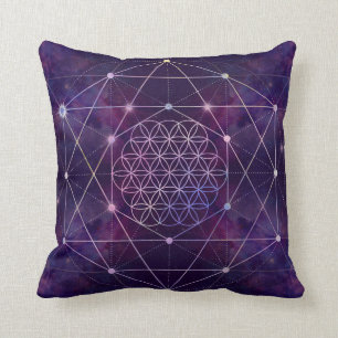 Flower of Life on Nebula - sky Throw Pillow
