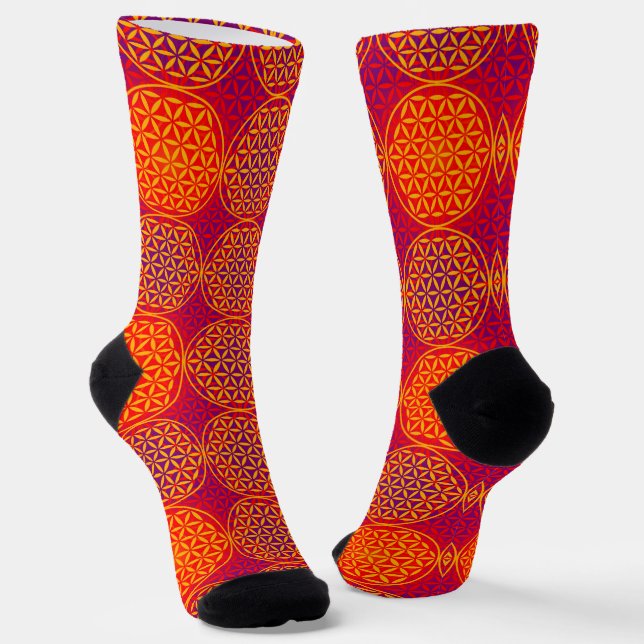 FLOWER OF LIFE - orange pink pattern Socks (Angled)
