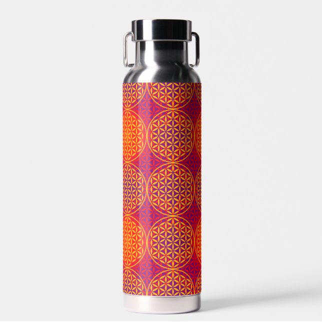 FLOWER OF LIFE - orange pink pattern Water Bottle (Front)