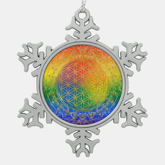 Flower of Life - Ornament Rainbow gold (Front)