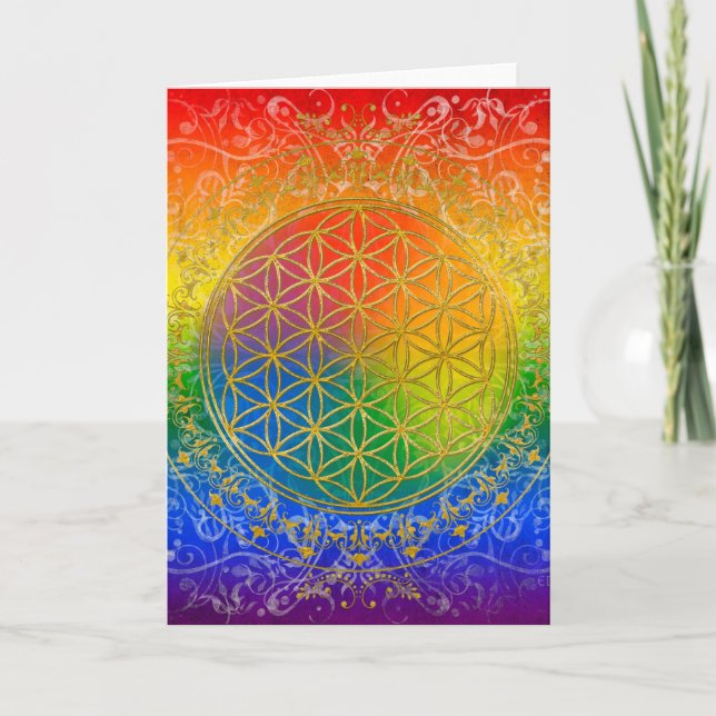 Flower of Life - Ornament Rainbow gold Card (Front)