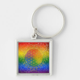 Flower of Life - Ornament Rainbow gold Keychain
