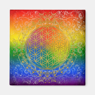 Flower of Life - Ornament Rainbow gold Magnet