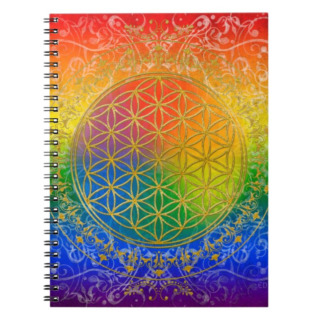 Flower of Life - Ornament Rainbow gold Notebook (Front)