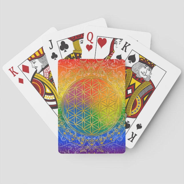 Flower of Life - Ornament Rainbow gold Playing Cards (Back)