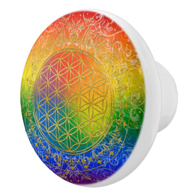 Flower Of Life - Ornament rainbow + your ideas Ceramic Knob (Right)