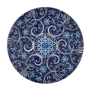 Flower of life Ornament - Silver Blue Cutting Board