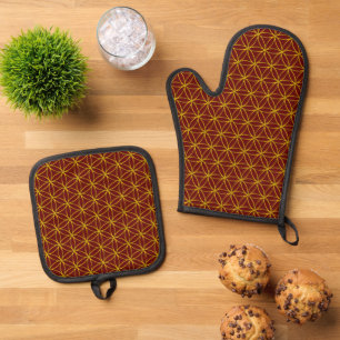 FLOWER OF LIFE - PATTERN 13 OVEN MITT & POT HOLDER SET