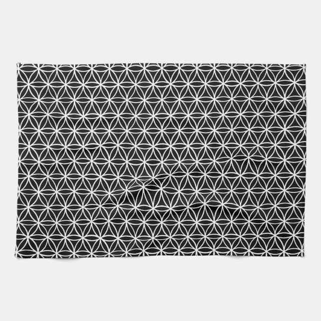 Flower of Life Pattern: Black & White Kitchen Towel (Horizontal)