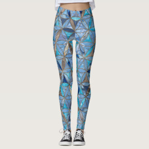 Flower of Life pattern- Blue Gemstones and gold Leggings