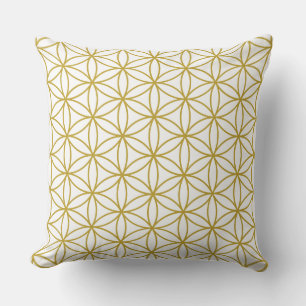 Flower of Life Pattern Gold on White Throw Pillow