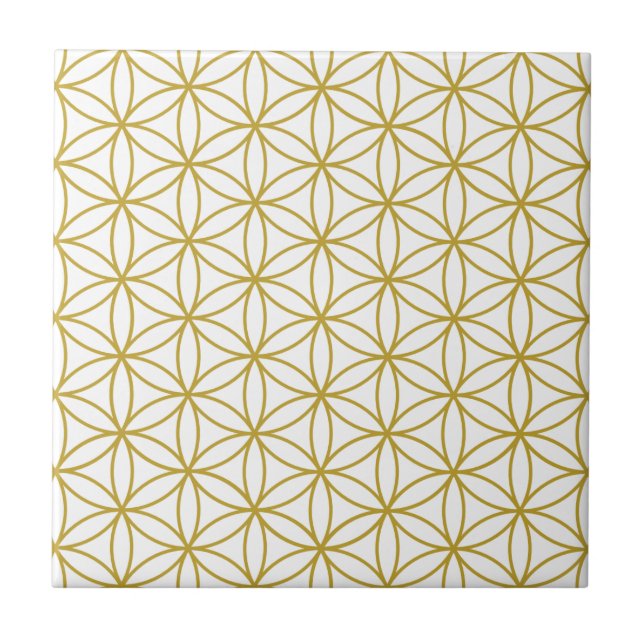 Flower of Life Pattern – Gold on White Tile (Front)