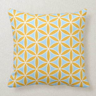 Flower of Life Pattern Orange White & Blue Throw Pillow