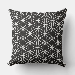Flower of Life Pattern White on Black Throw Pillow