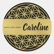 Flower of life personalized stickers gold & black