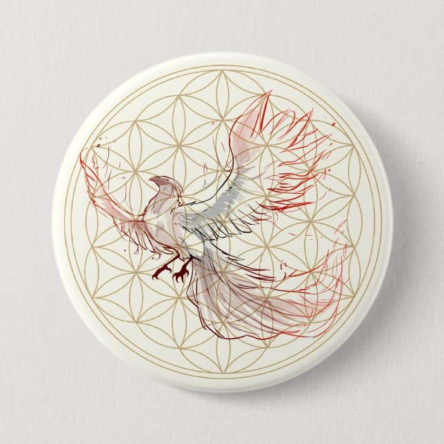 Flower of Life Phoenix Large Button (Front)