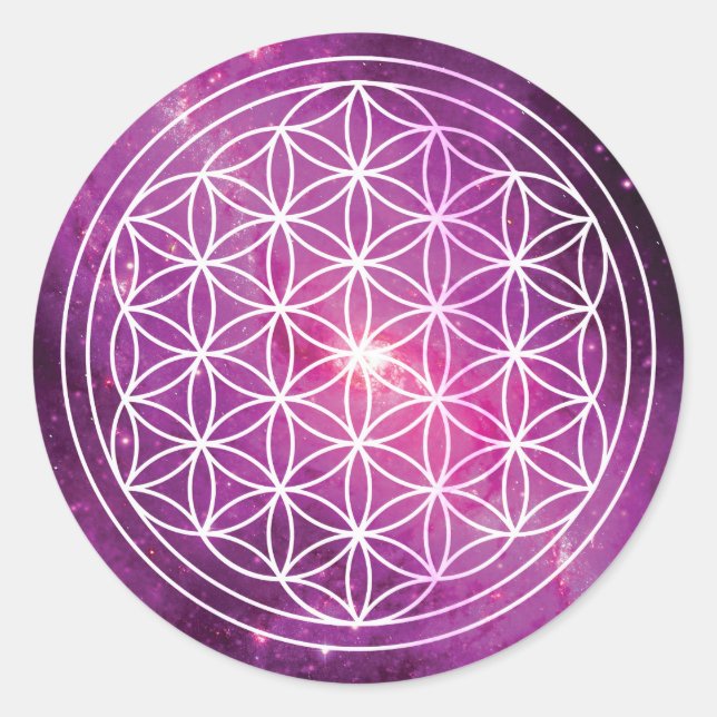 Flower of LIfe Pink Galaxy Classic Round Sticker (Front)